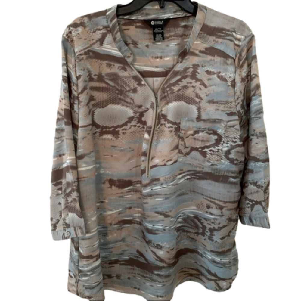 Haggar Blouse Earth Tone Pattern Sz XL